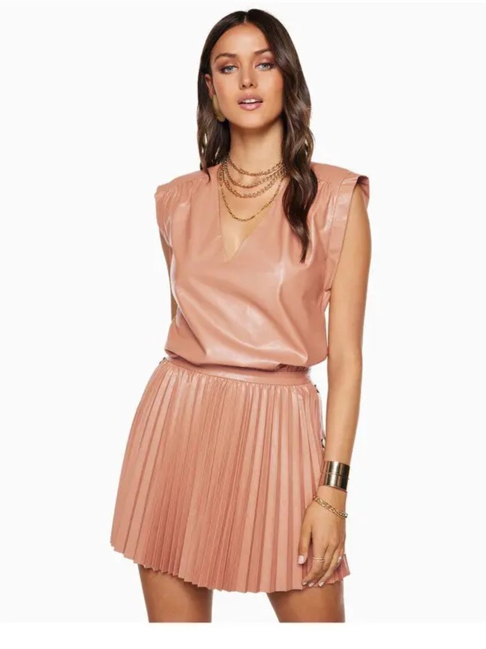 Ramy Brook Leather Mini Dress Blush Pink Pleated Size 6